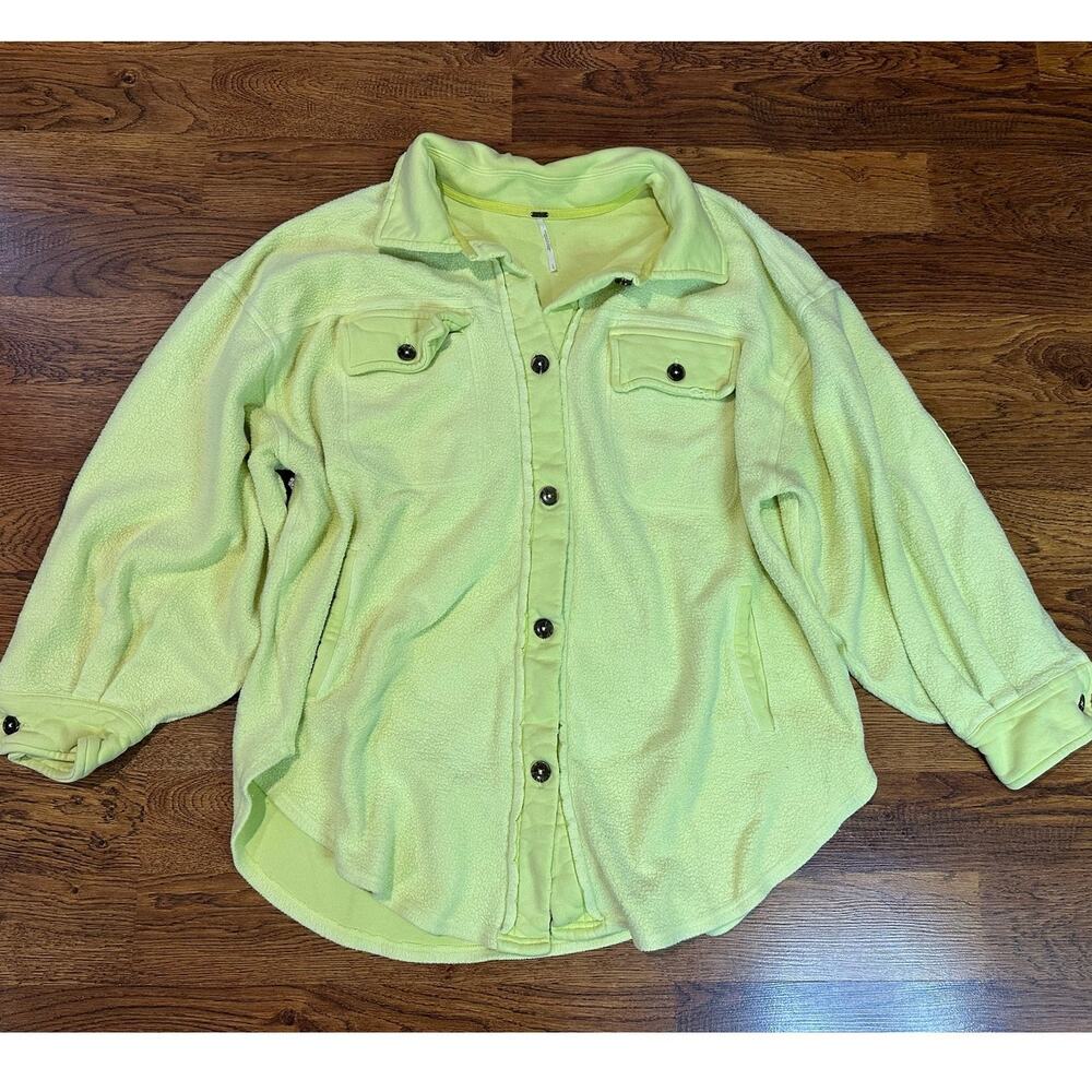 Free People Ruby Oversized Fleece Shacket Women’s Large Lime Button Front Jacket